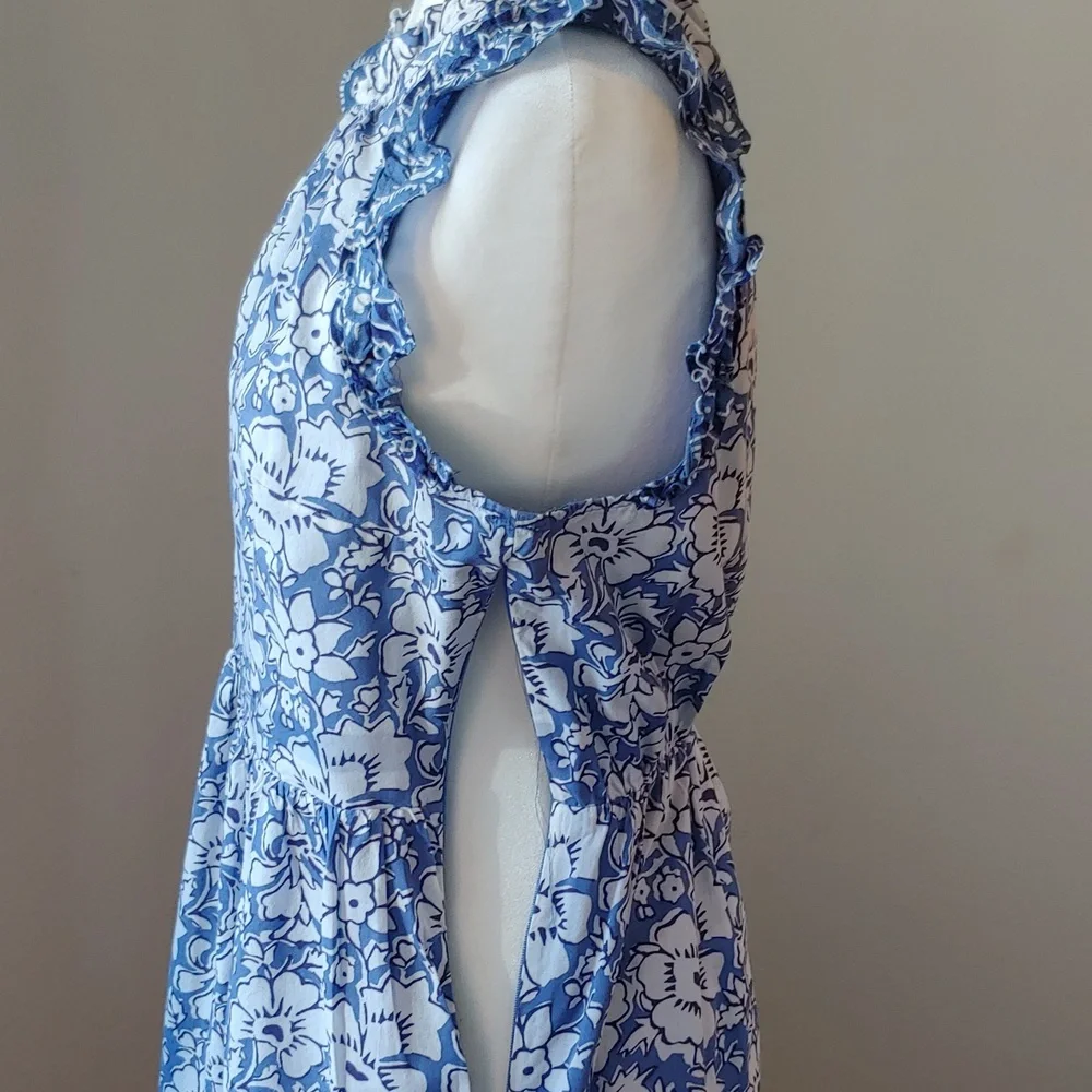 J. Crew Cotton Tiered Ruffle Midi Dress Blue Floral Women's size 10 - Picture 15 of 17